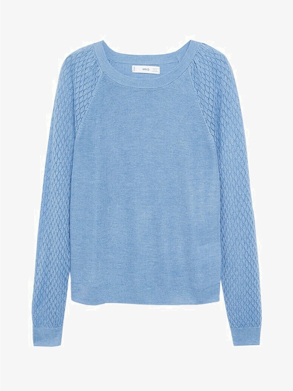 Mango Light Blue Cable-Sleeve Knit Sweater